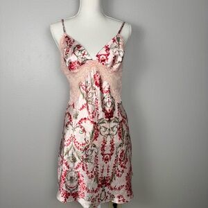 Gilligan & OMalley Nightgown Womens Medium Satin Pink Floral Chemise Lace Trim